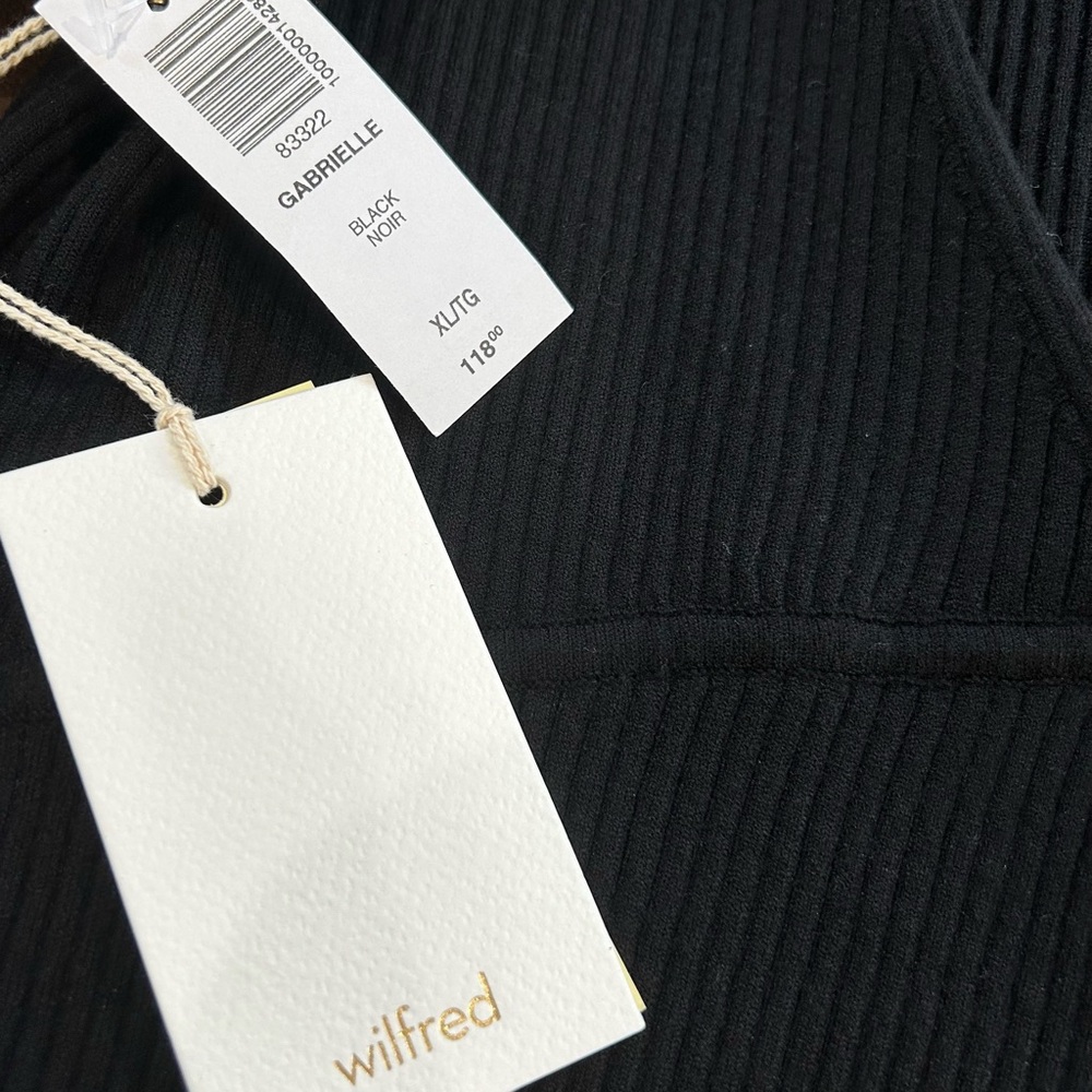 Wilfred Aritzia Gabrielle sweater dress XL black midi ribbed bodycon v-neck NWT - Picture 9 of 10